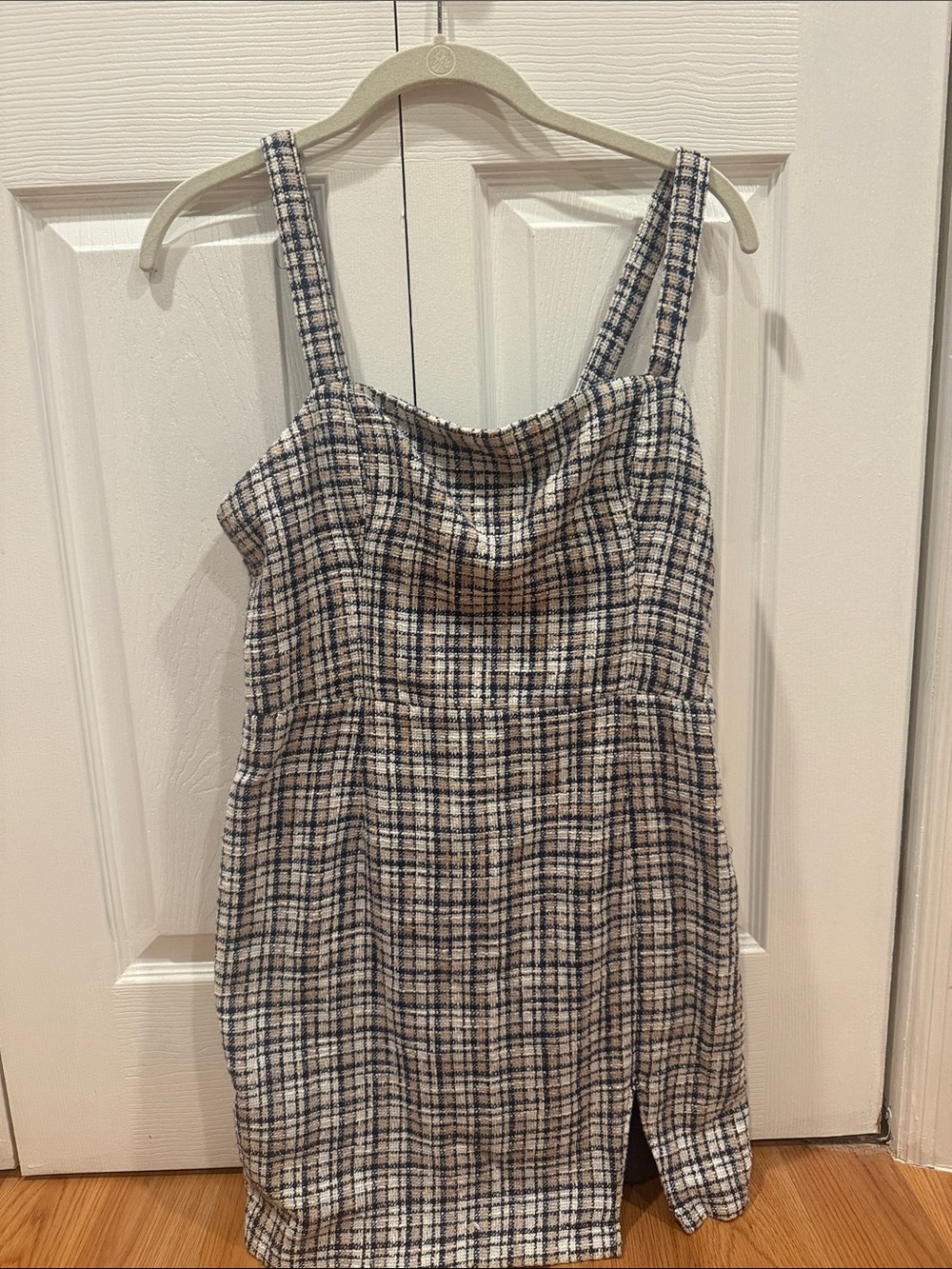 Abercrombie Plaid Dress Top in Navy and Cream